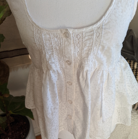 Free People White Ruffle Button Tank Top - Picture 2 of 6